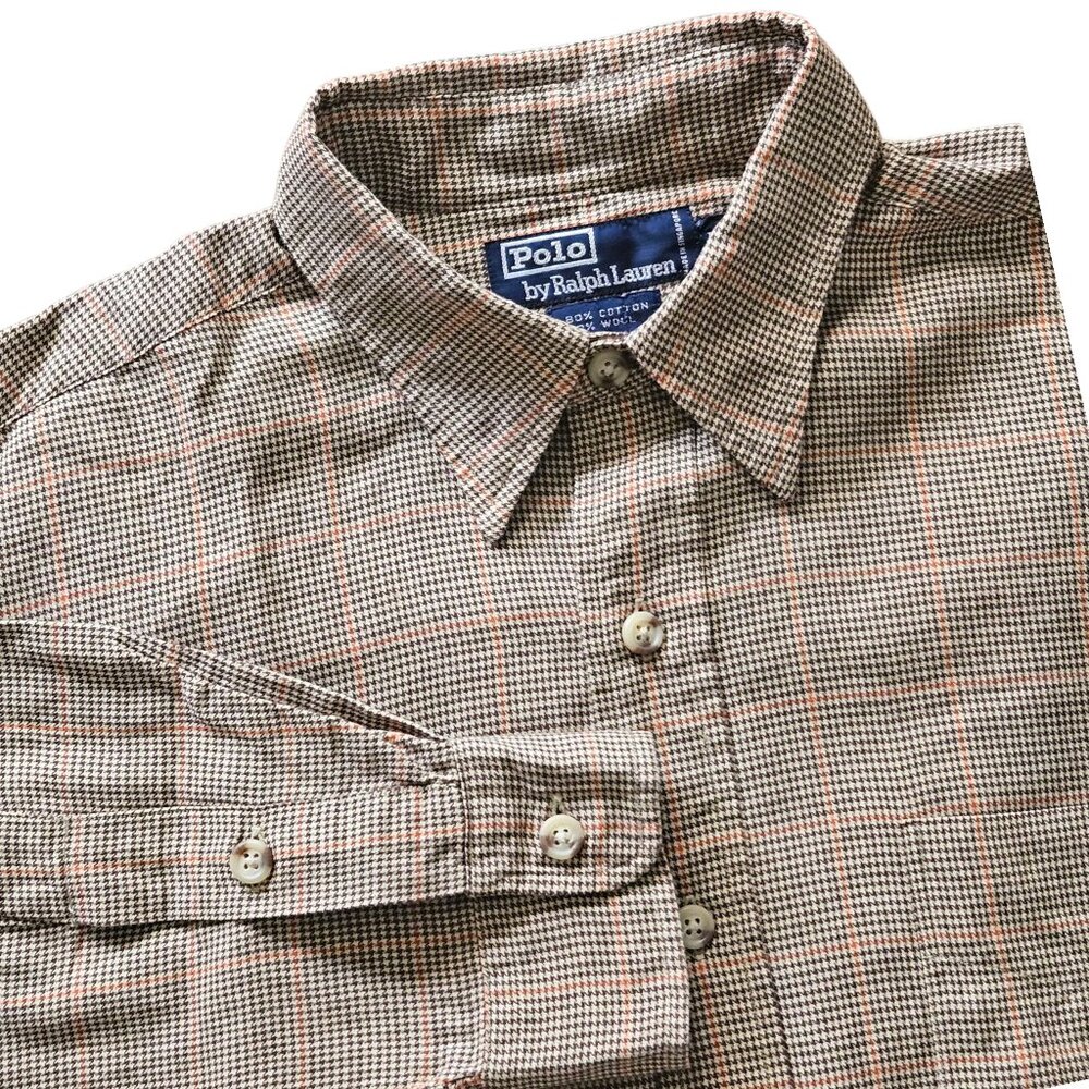 Polo Ralph Lauren Men's Button Down Shirt SZ Medium Plaid Wool Blend Pocket